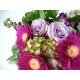 Hortenzie, gerbery a růže v růžové a fialové